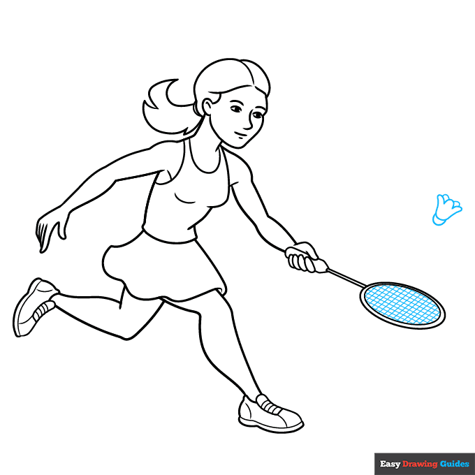 Badminton Player step-by-step drawing tutorial: step 8