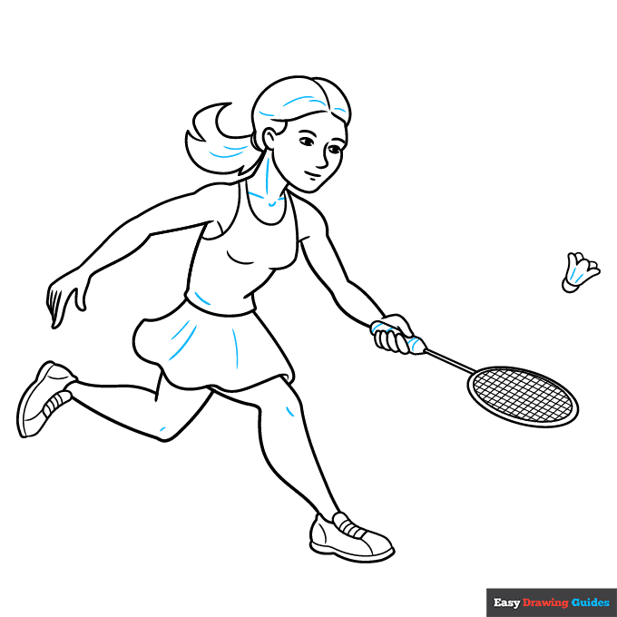 Badminton Player step-by-step drawing tutorial: step 9