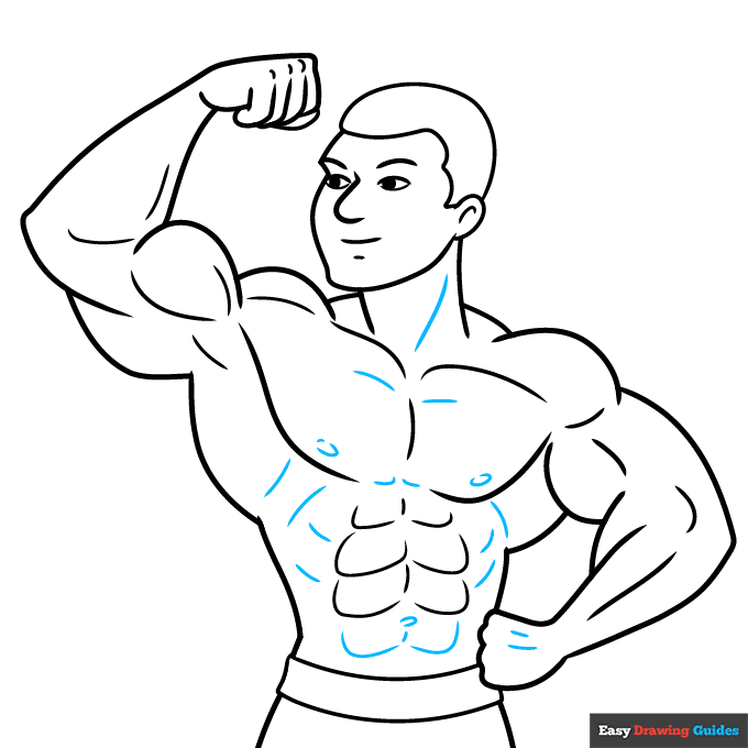Bodybuilding step-by-step drawing tutorial: step 9