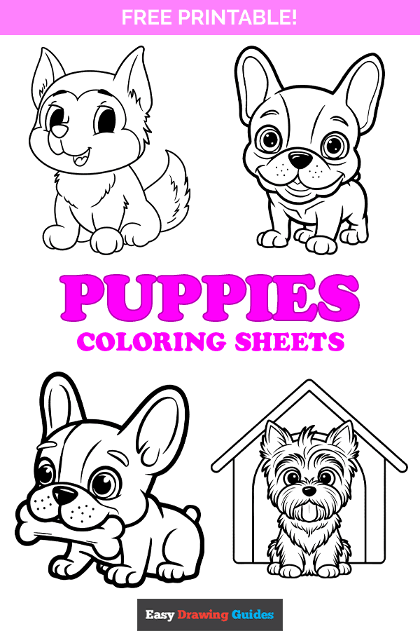 Free printable puppies coloring pages - pinterest image