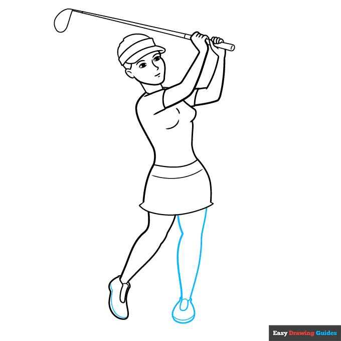 Golf Player step-by-step drawing tutorial: step 7