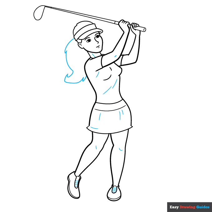 Golf Player step-by-step drawing tutorial: step 8