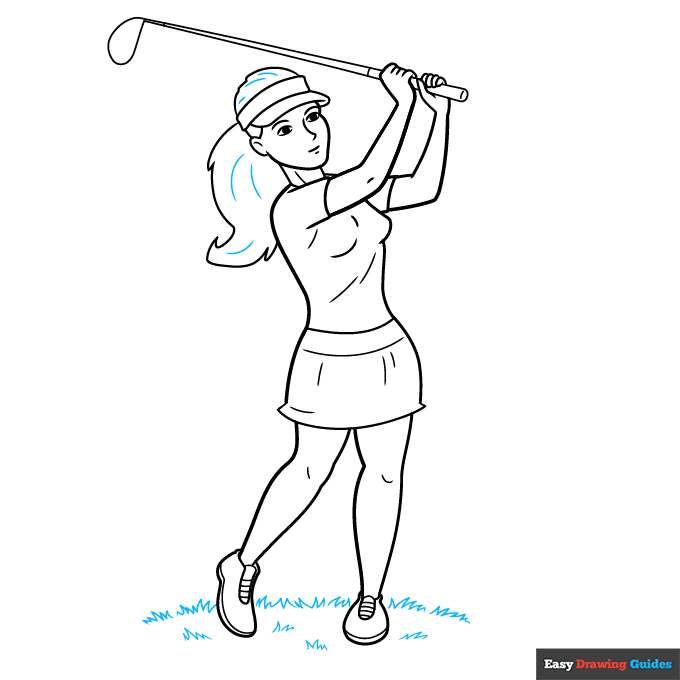 Golf Player step-by-step drawing tutorial: step 9