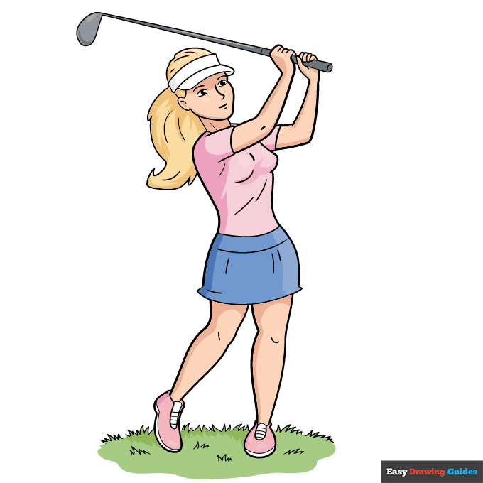 Golf Player step-by-step drawing tutorial: step 11