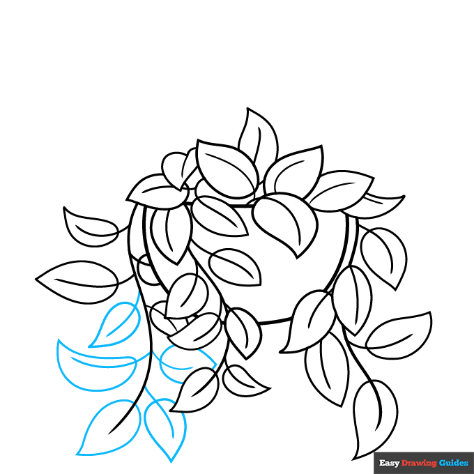 Pothos Plant step-by-step drawing tutorial: step 7