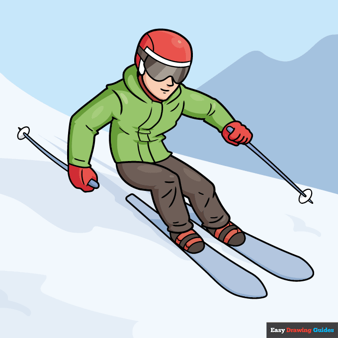 Skiing step-by-step drawing tutorial: step 11