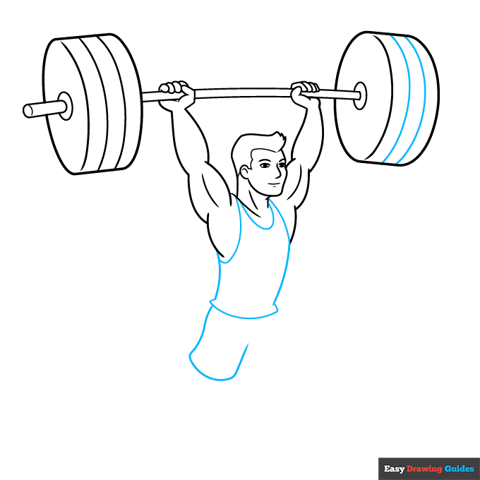Weightlifting step-by-step drawing tutorial: step 6