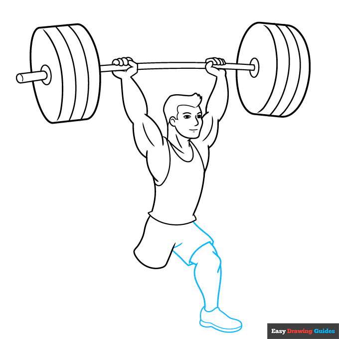 Weightlifting step-by-step drawing tutorial: step 7