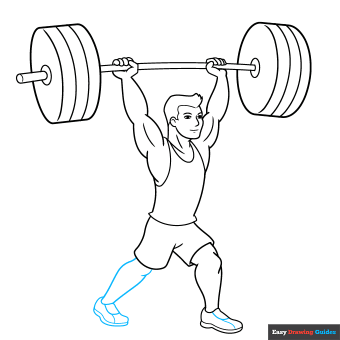 Weightlifting step-by-step drawing tutorial: step 8