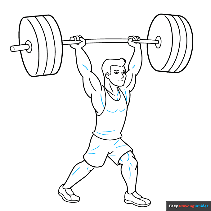 Weightlifting step-by-step drawing tutorial: step 9