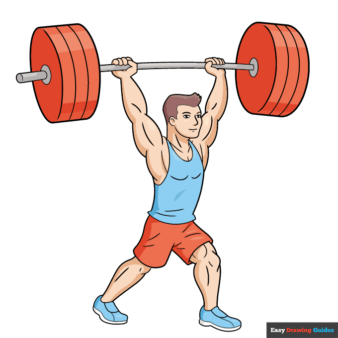 Weightlifting step-by-step drawing tutorial: step 11