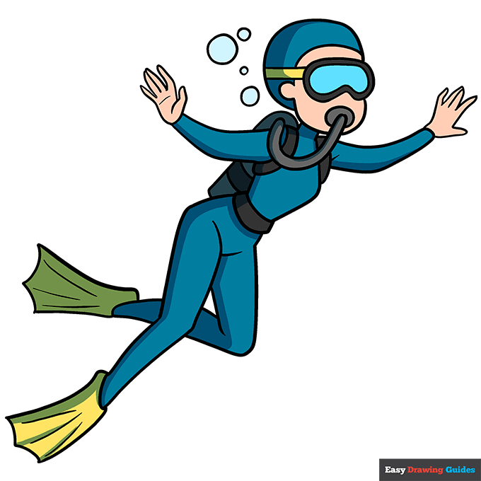 Scuba Diver step-by-step drawing tutorial: step 11