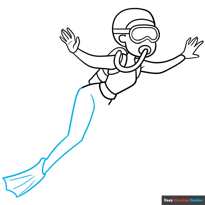 Scuba Diver step-by-step drawing tutorial: step 7