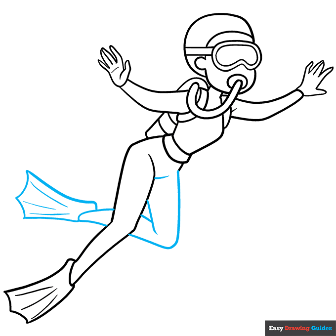 Scuba Diver step-by-step drawing tutorial: step 8