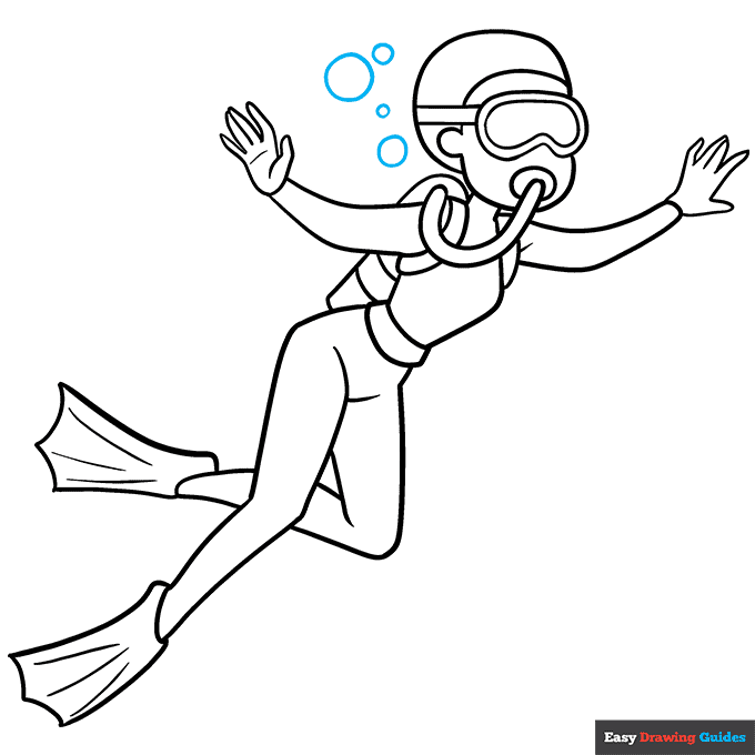 Scuba Diver step-by-step drawing tutorial: step 9