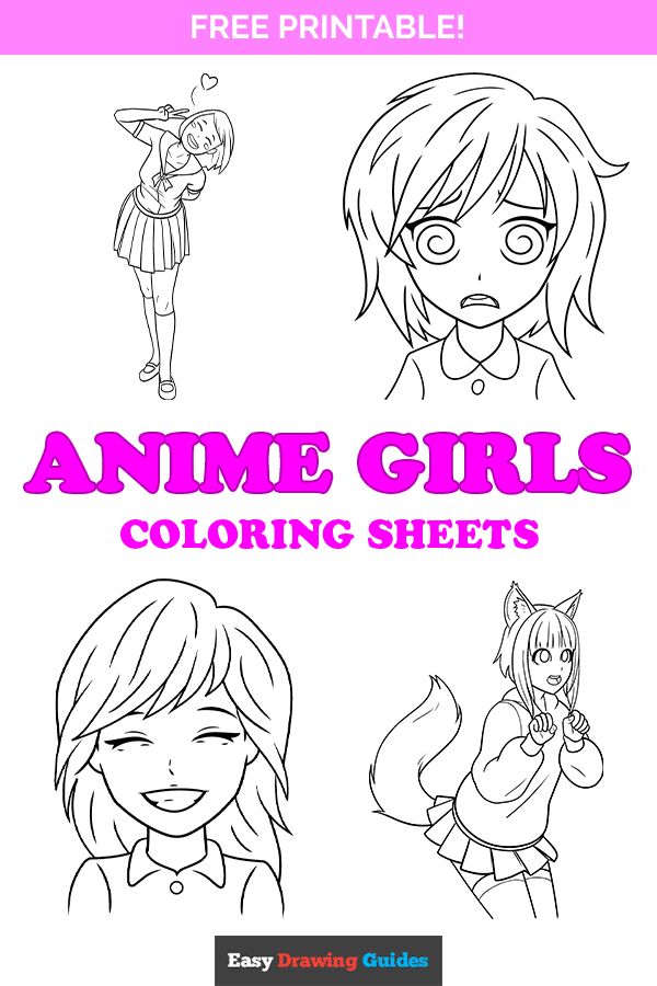 Free printable anime girls coloring pages - pinterest image