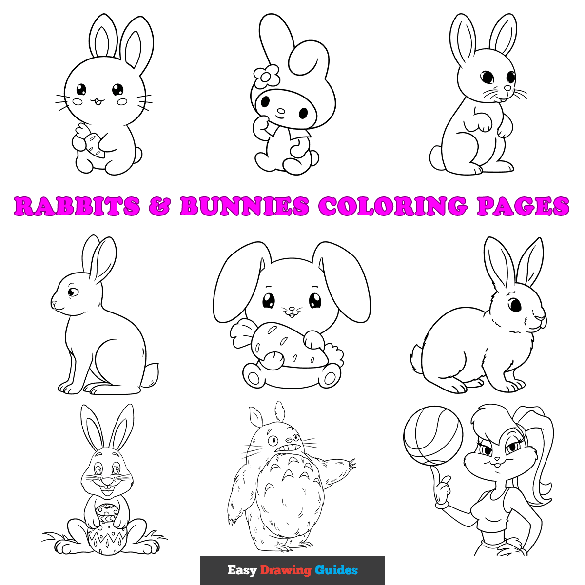 Free printable free rabbits and bunnies coloring pages - pinterest image