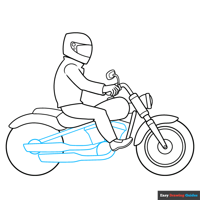 Motorbike Rider step-by-step drawing tutorial: step 6