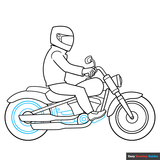 Motorbike Rider step-by-step drawing tutorial: step 7
