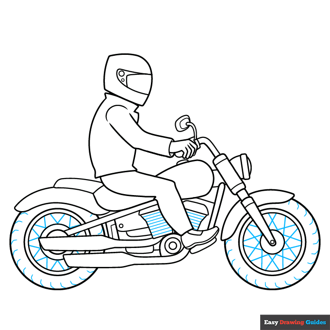 Motorbike Rider step-by-step drawing tutorial: step 8