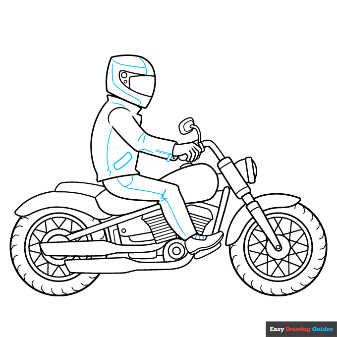 Motorbike Rider step-by-step drawing tutorial: step 9