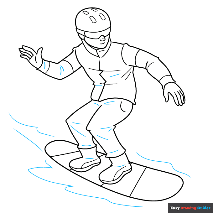 Snowboarder step-by-step drawing tutorial: step 9