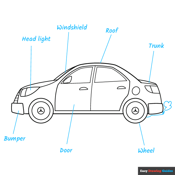 Parts of a Car for Kids step-by-step drawing tutorial: step 8