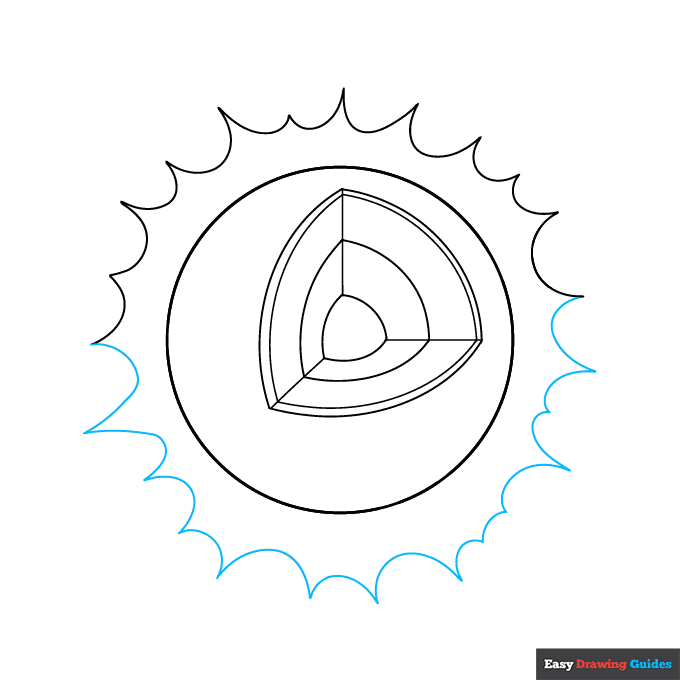 Parts of the Sun for Kids step-by-step drawing tutorial: step 5