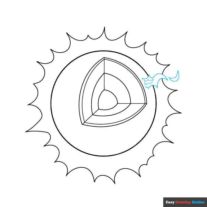 Parts of the Sun for Kids step-by-step drawing tutorial: step 6