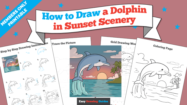 How to Draw a Dolphin in Sunset Scenery Printable Thumbnail