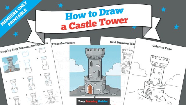 How to Draw a Castle Tower Printable Thumbnail