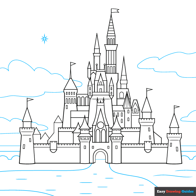 Disney Castle step-by-step drawing tutorial: step 9