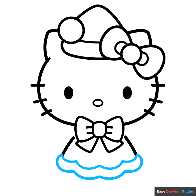 Holiday Hello Kitty step-by-step drawing tutorial: step 7