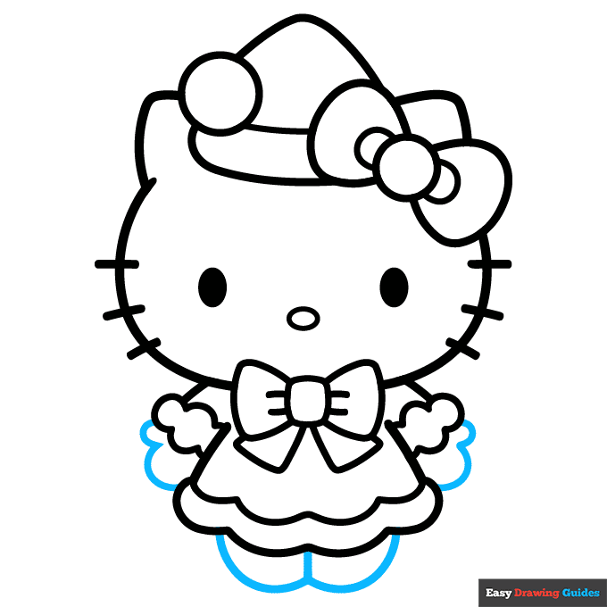 Holiday Hello Kitty step-by-step drawing tutorial: step 9