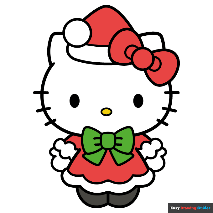 Holiday Hello Kitty step-by-step drawing tutorial: step 11