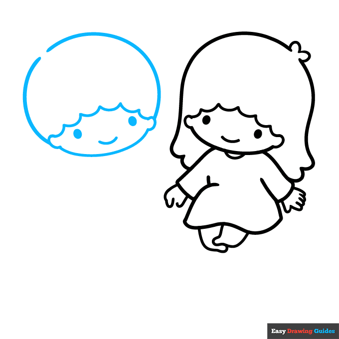 Little Twin Stars from Sanrio step-by-step drawing tutorial: step 5