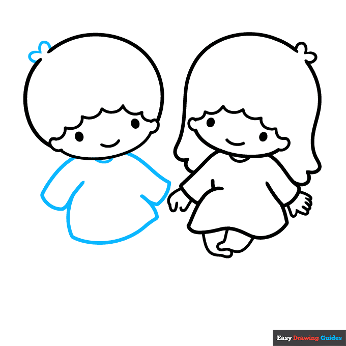 Little Twin Stars from Sanrio step-by-step drawing tutorial: step 6