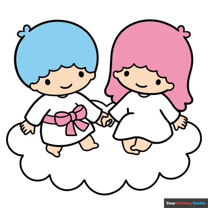 Little Twin Stars from Sanrio step-by-step drawing tutorial: step 11