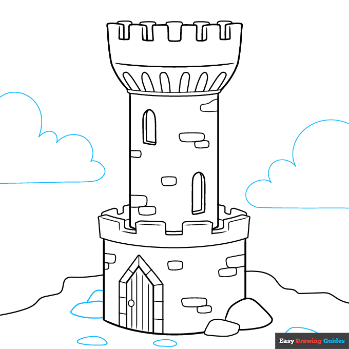 Castle Tower step-by-step drawing tutorial: step 9