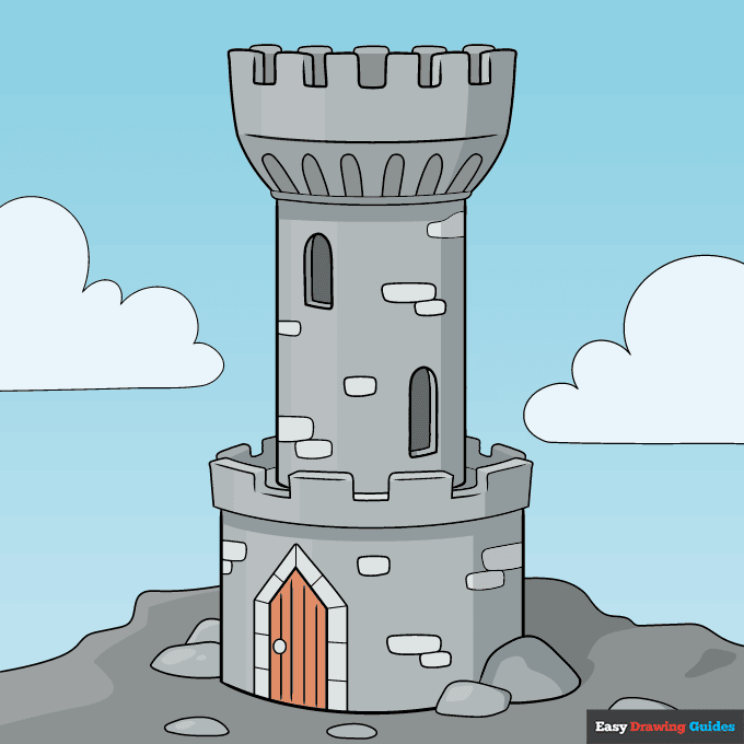 Castle Tower step-by-step drawing tutorial: step 11