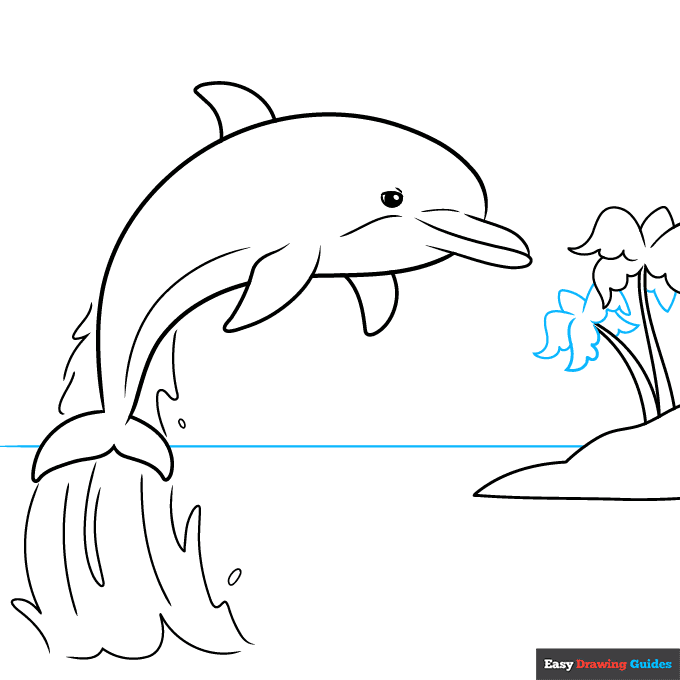 Dolphin Sunset Scenery step-by-step drawing tutorial: step 7