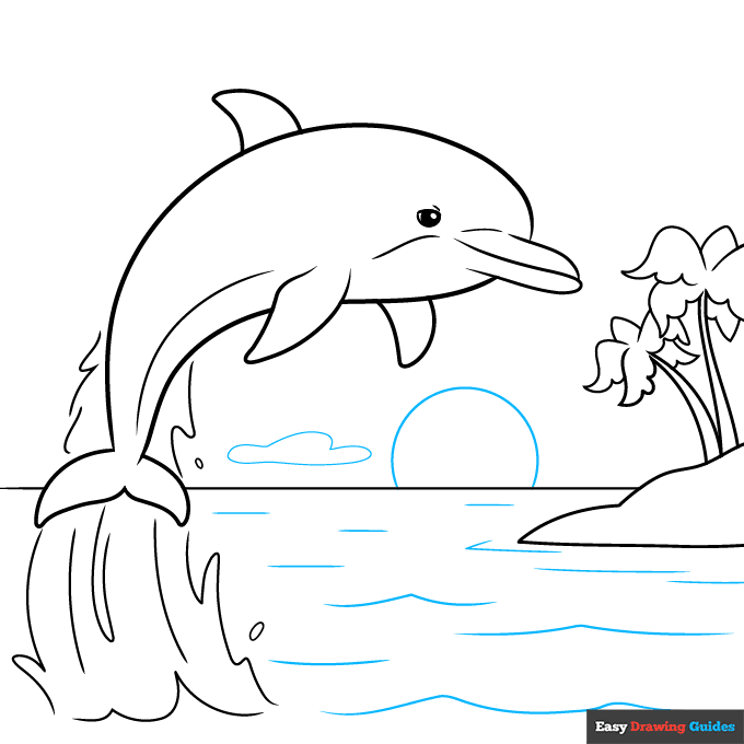Dolphin Sunset Scenery step-by-step drawing tutorial: step 8