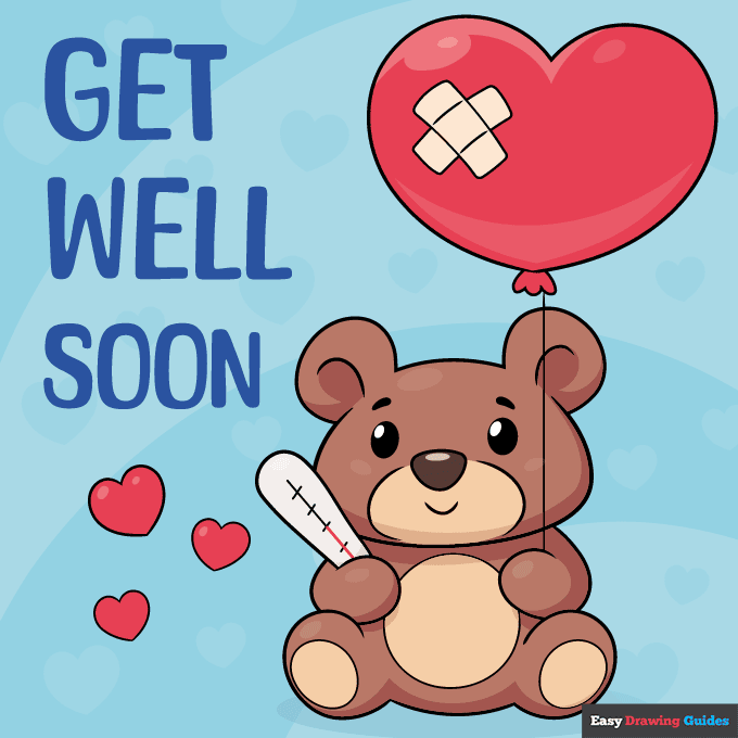 Get Well Soon Card step-by-step drawing tutorial: step 11