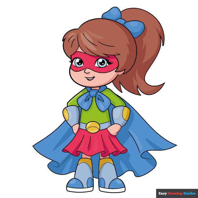 Girl Superhero step-by-step drawing tutorial: step 11