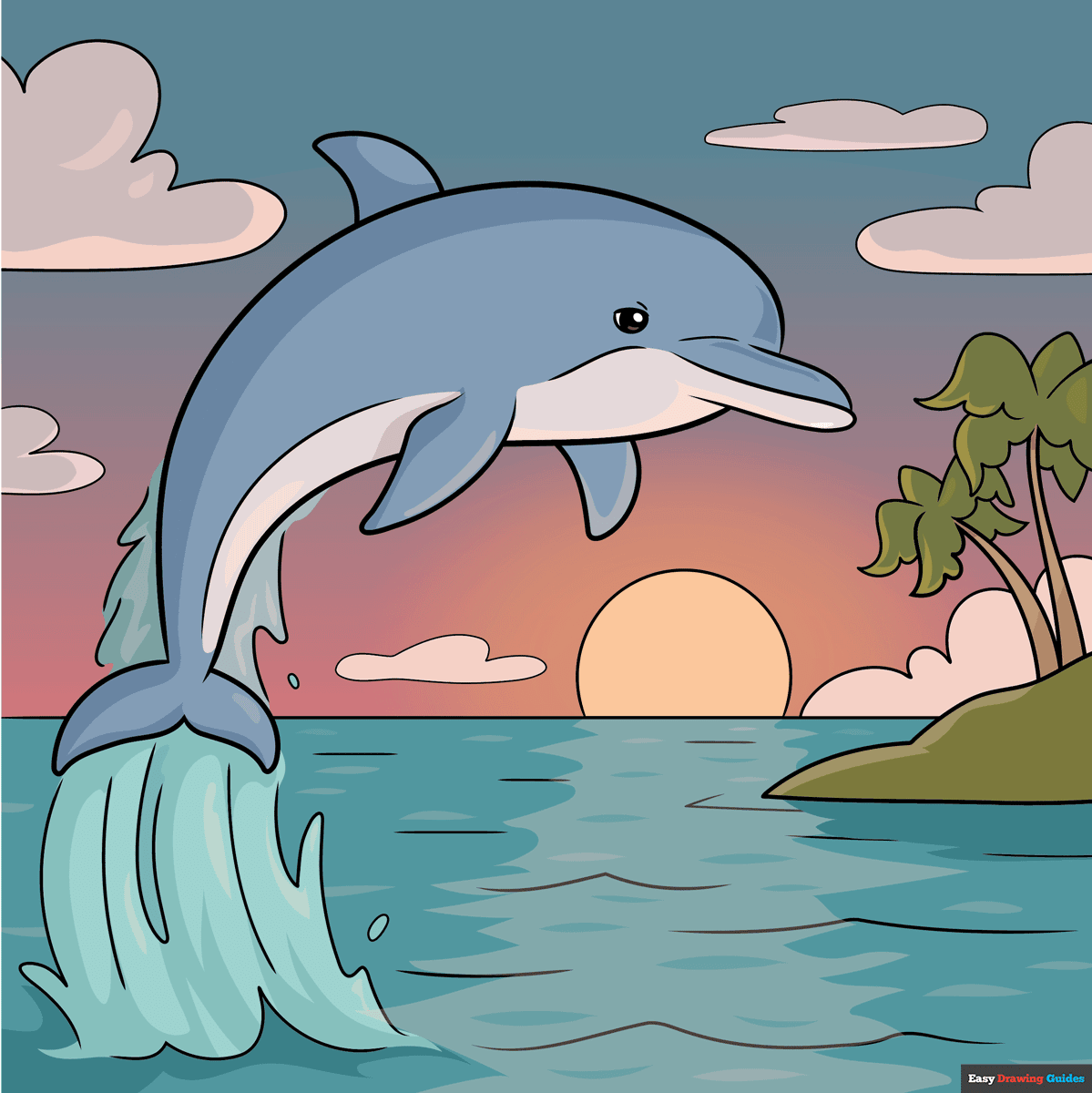 How to Draw a Dolphin in Sunset Scenery Featured Image