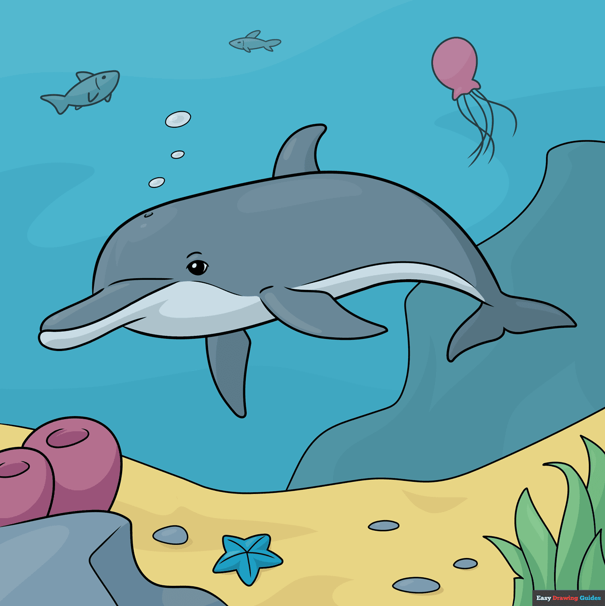 How to Draw an Underwater Dolphin Featured Image