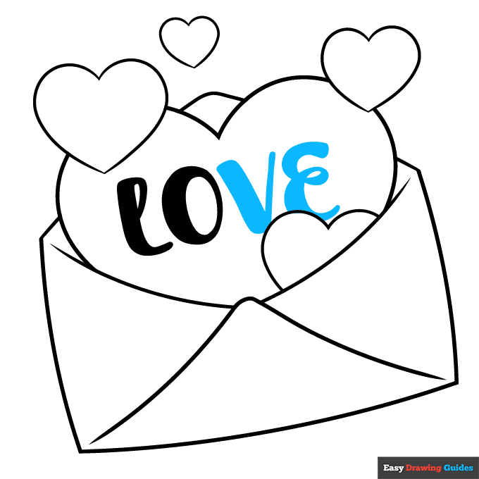 Love Letter Hearts step-by-step drawing tutorial: step 9