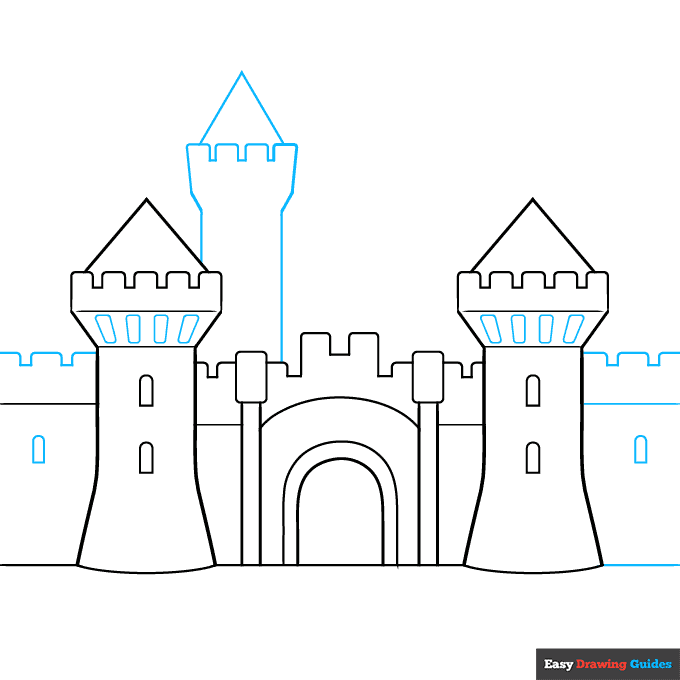 Medieval Castle step-by-step drawing tutorial: step 4