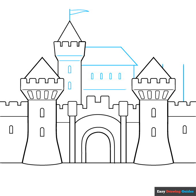 Medieval Castle step-by-step drawing tutorial: step 5