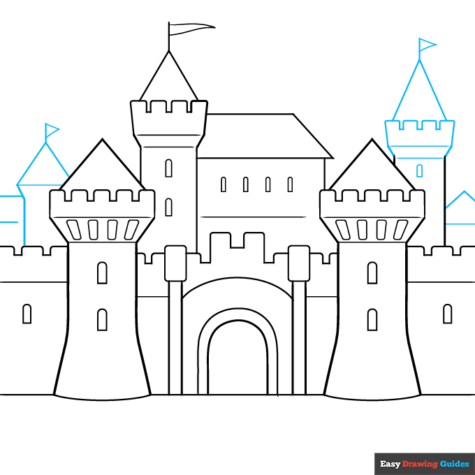 Medieval Castle step-by-step drawing tutorial: step 6